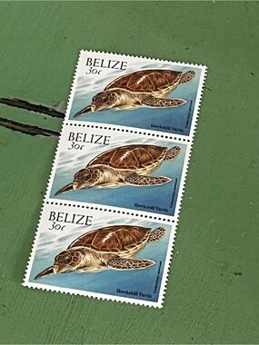 Belize 30c Hawksbill Turtle Stamp Strip Vintage